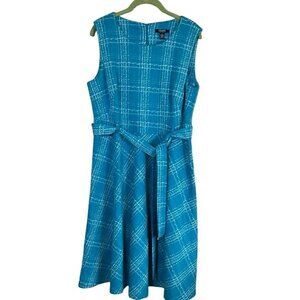 Chaps Dress 14 Blue Plaid Preppy Boho Western Retro Office 80s Neutral Feminine